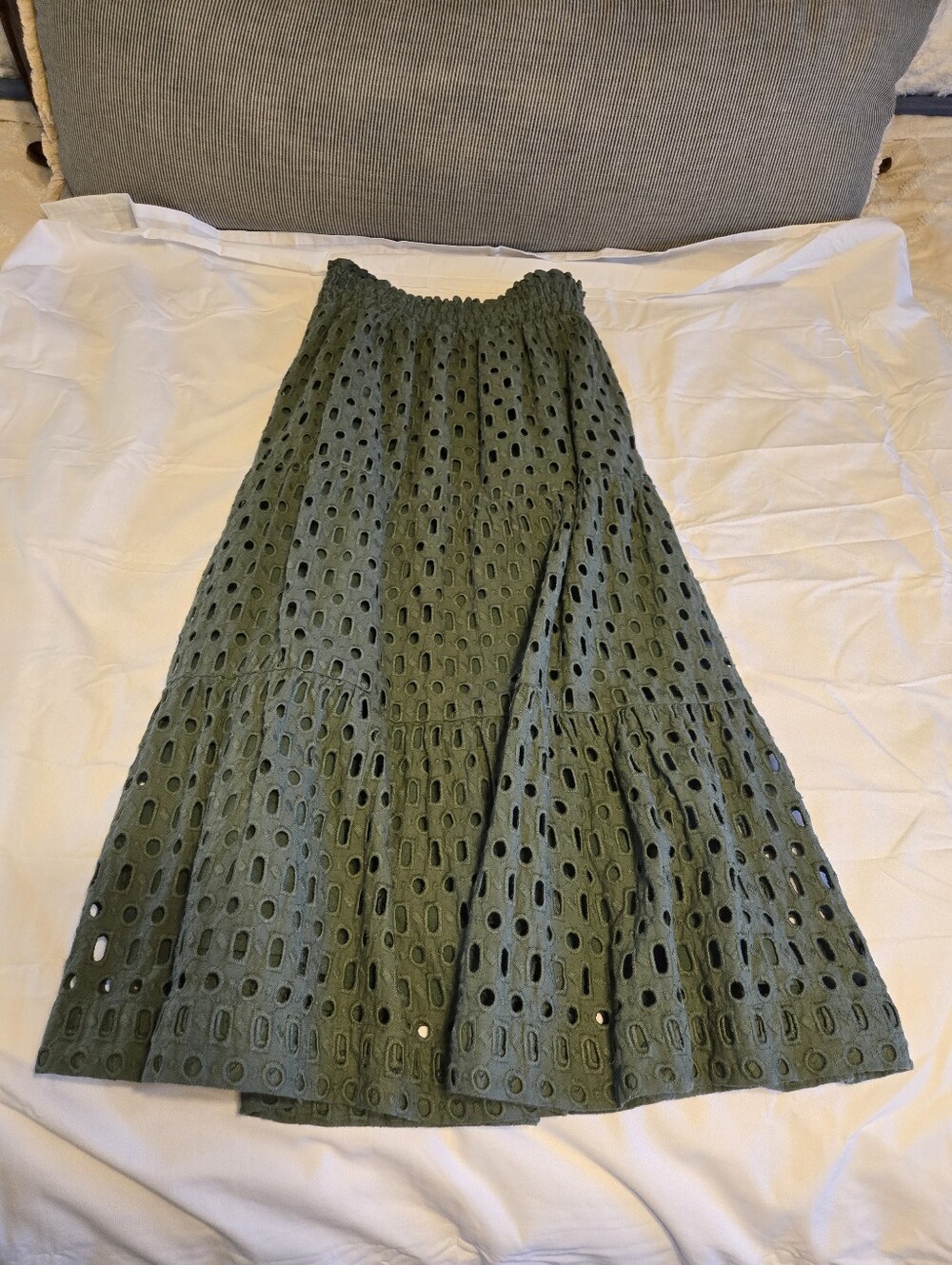 Anthropologie Olive Eyelet Maxi Skirt - Green A-Line